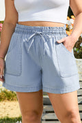Beau Blue Pocketed Drawstring High Waist Plus Size Denim Shorts
