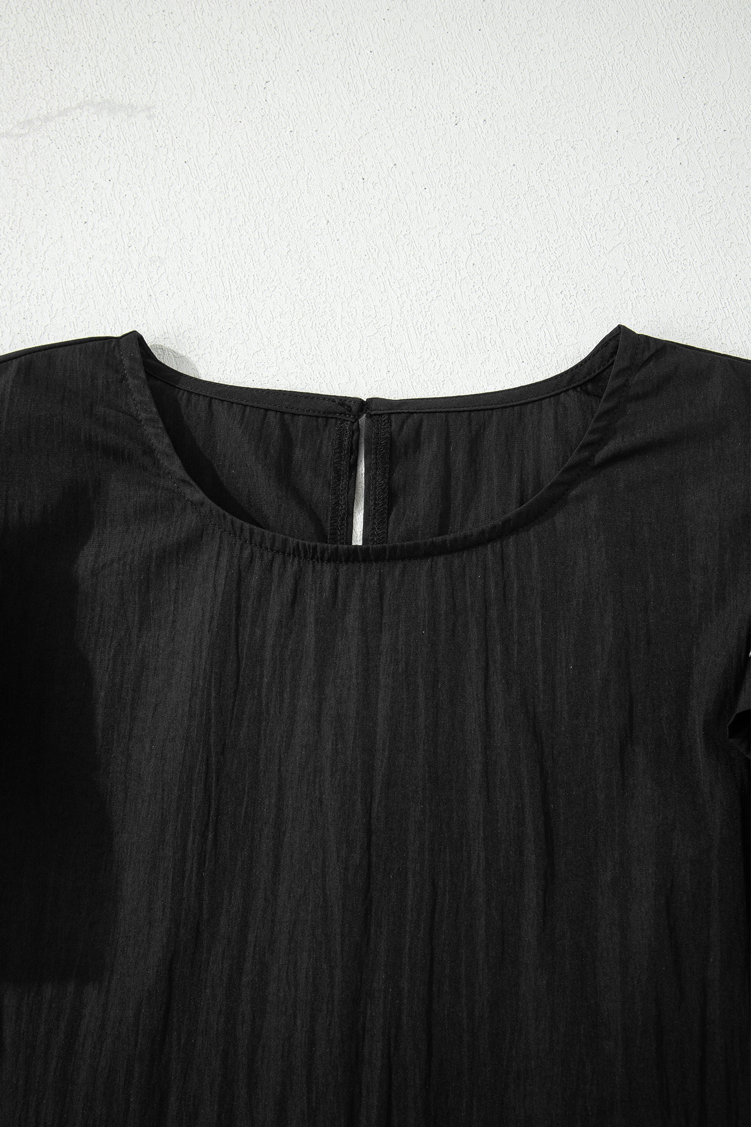 Black Contrast Trim Dual Ruffle Short Sleeve Textured Blouse