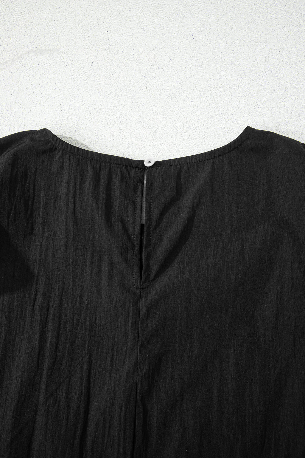 Black Contrast Trim Dual Ruffle Short Sleeve Textured Blouse