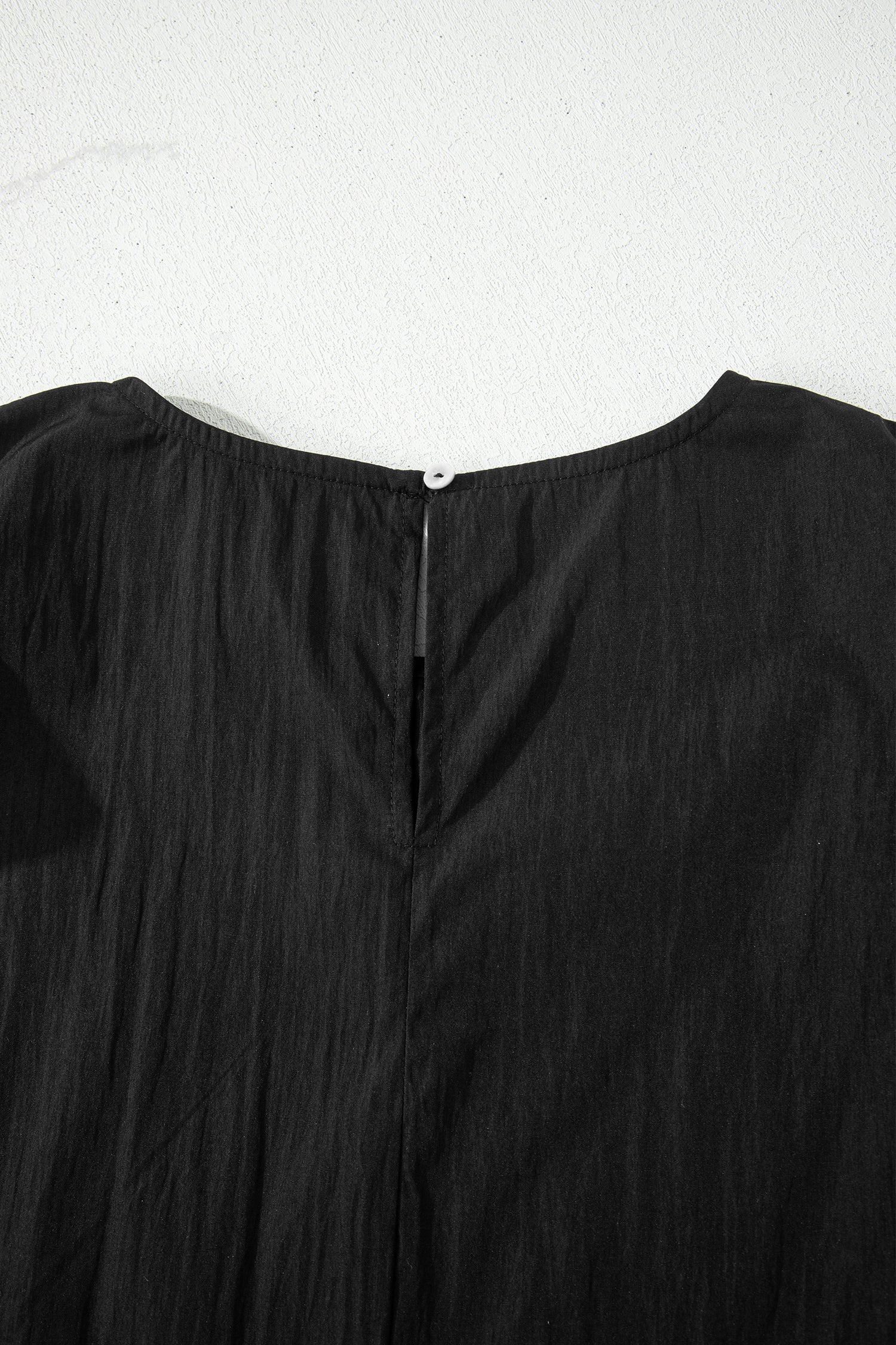 Black Contrast Trim Dual Ruffle Short Sleeve Textured Blouse