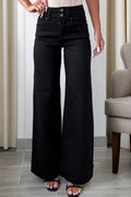 Black 2-Button High Waist Flared Bottom Jeans